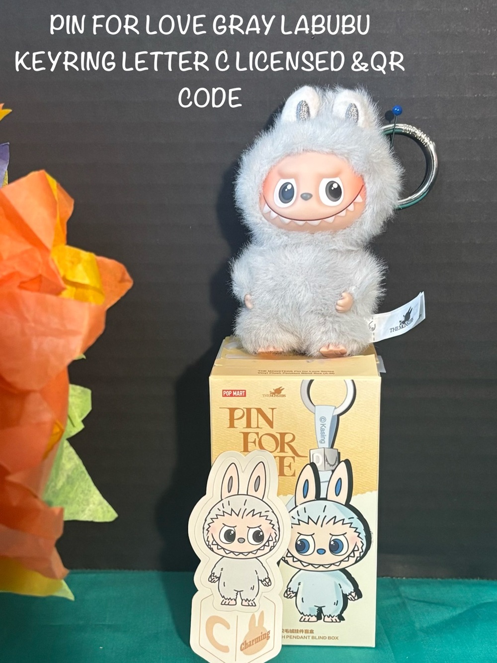 Confirmed Pin For Love Gray Labubu Plush Keyring LetterD LICENSED & QR CODE